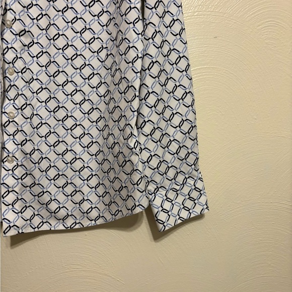 Lands' End Geometric White and Blue Button Down Shirt - Picture 7 of 8